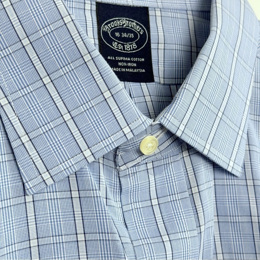 Brooks Brothers Blue Plaid Dress Shirt L/Sleeve Button Front 16 34/35 Non-Iron - Picture 10 of 12